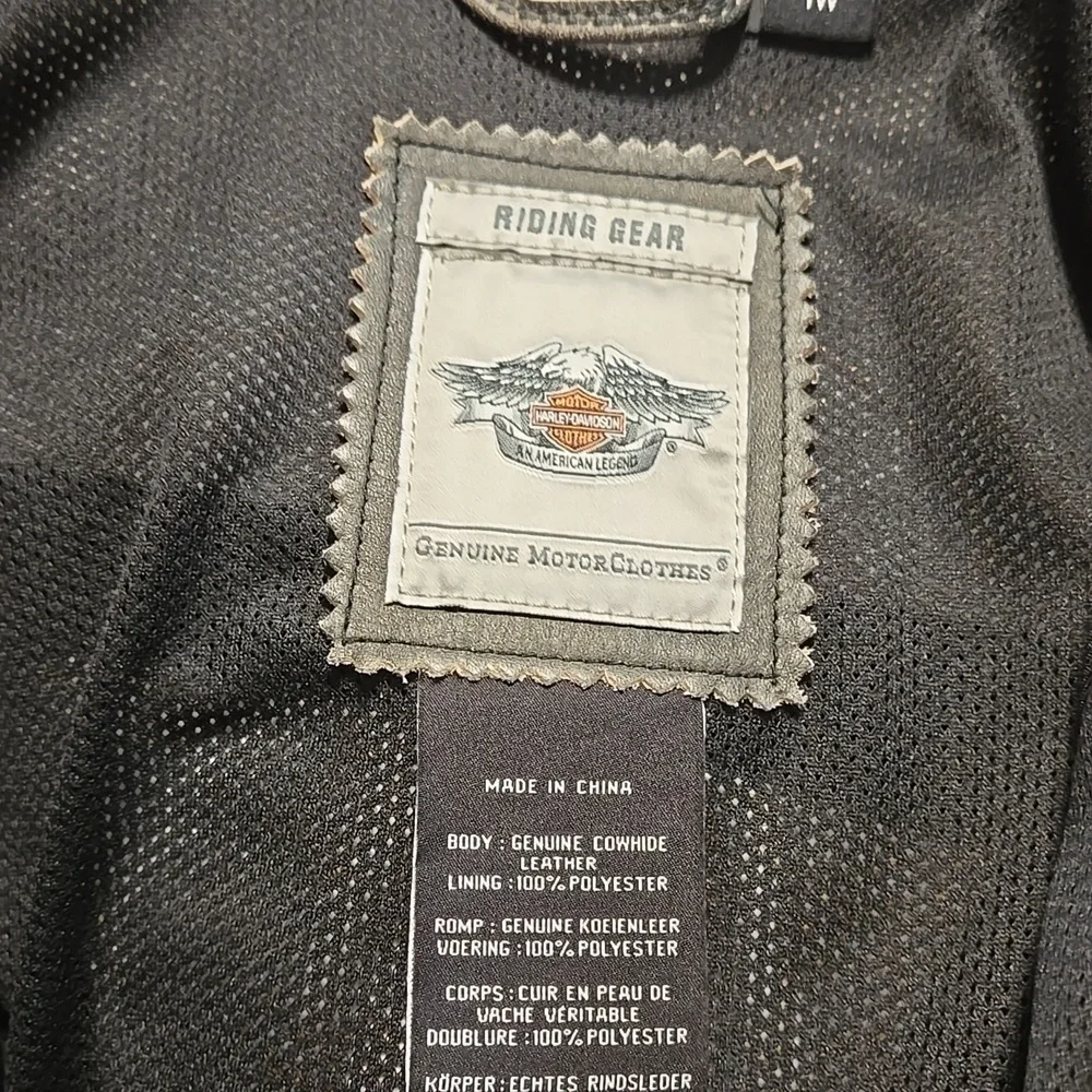 Harley-Davidson Leather Jacket Size 1W Unique Distressed Black Yellow Ivory - Picture 11 of 15